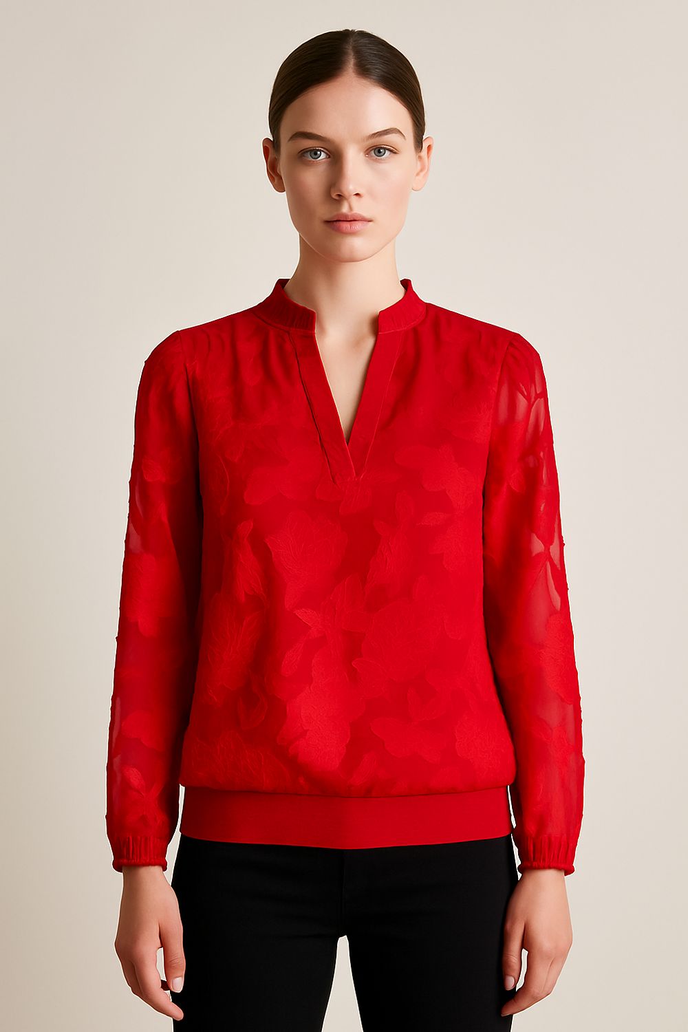 Beverly Lace V Neck Top in Red