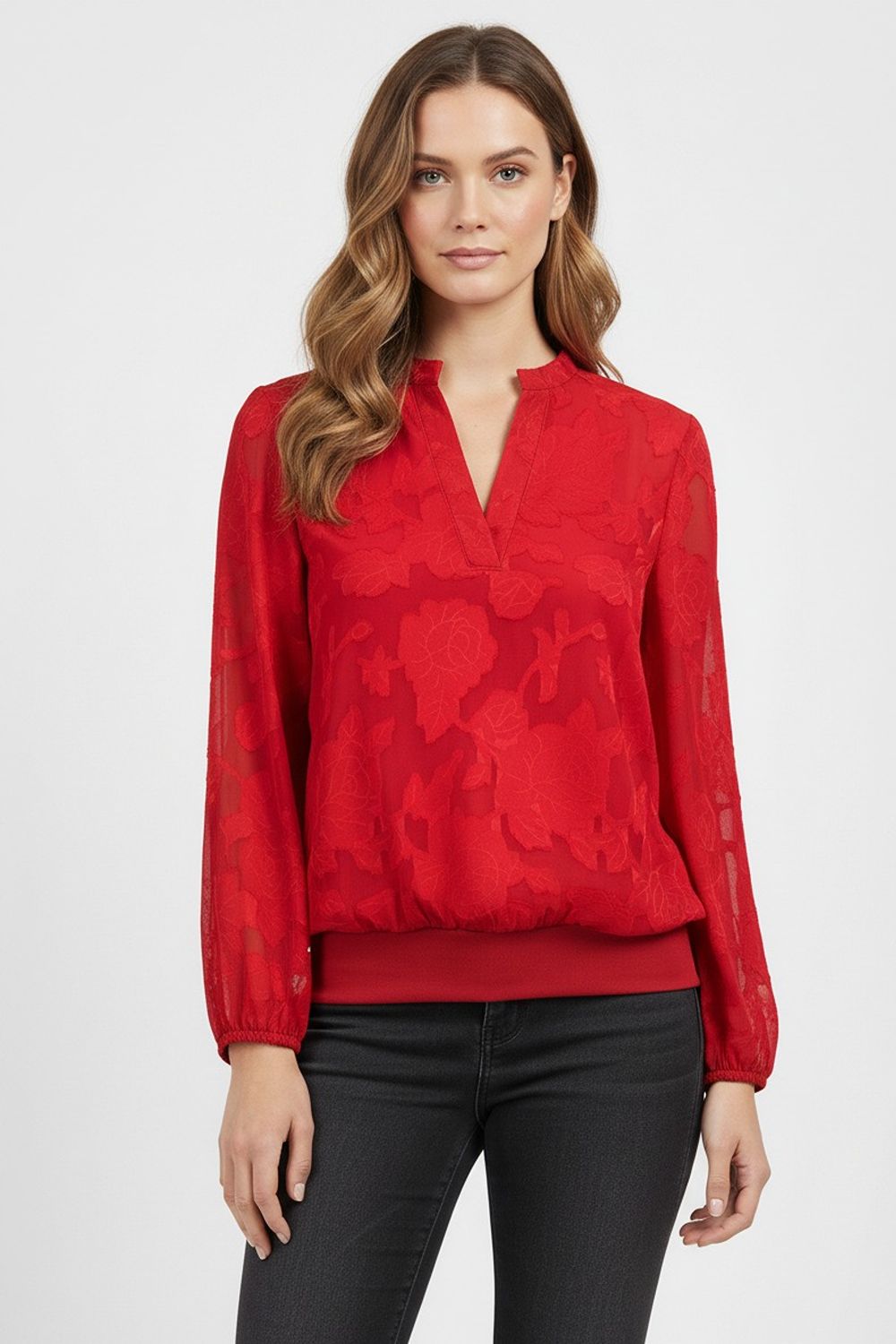Beverly Lace V Neck Top in Red
