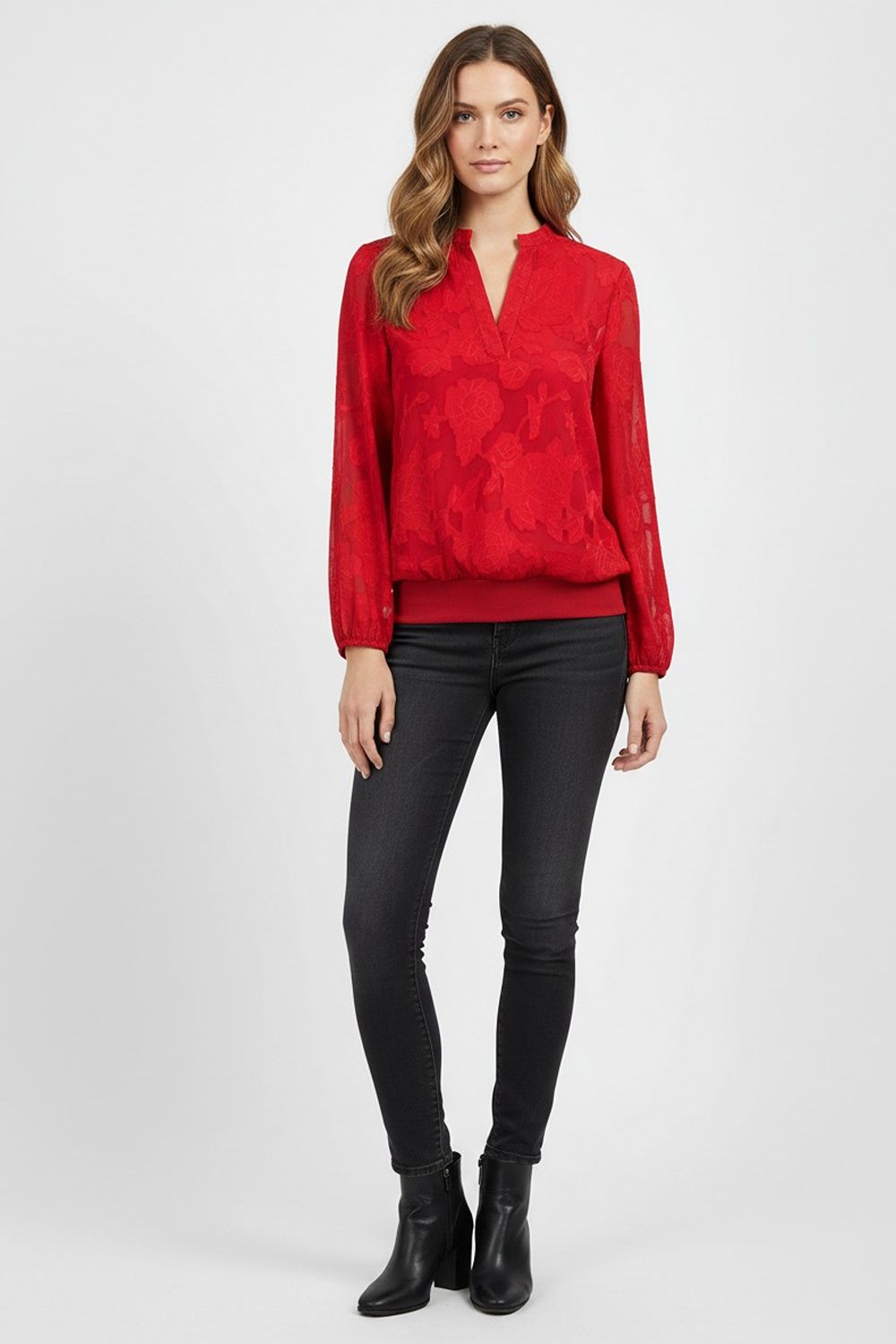 Beverly Lace V Neck Top in Red