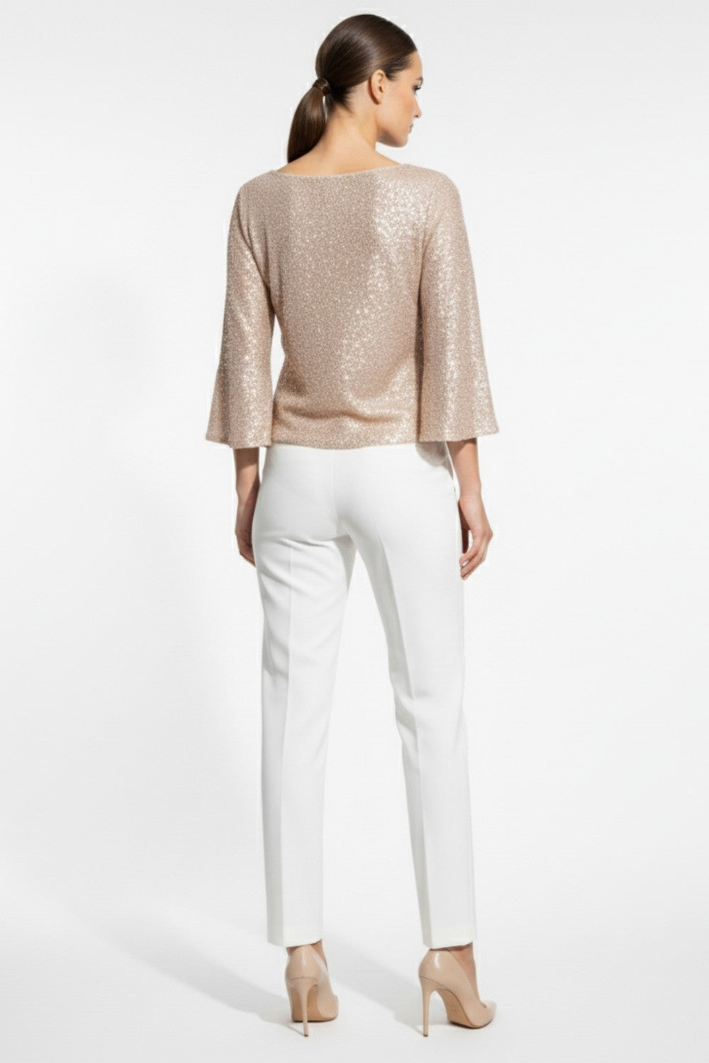 Marc Angelo Tara Sequin Top with 3/4 Sleeve in Champagne a821913 Cha