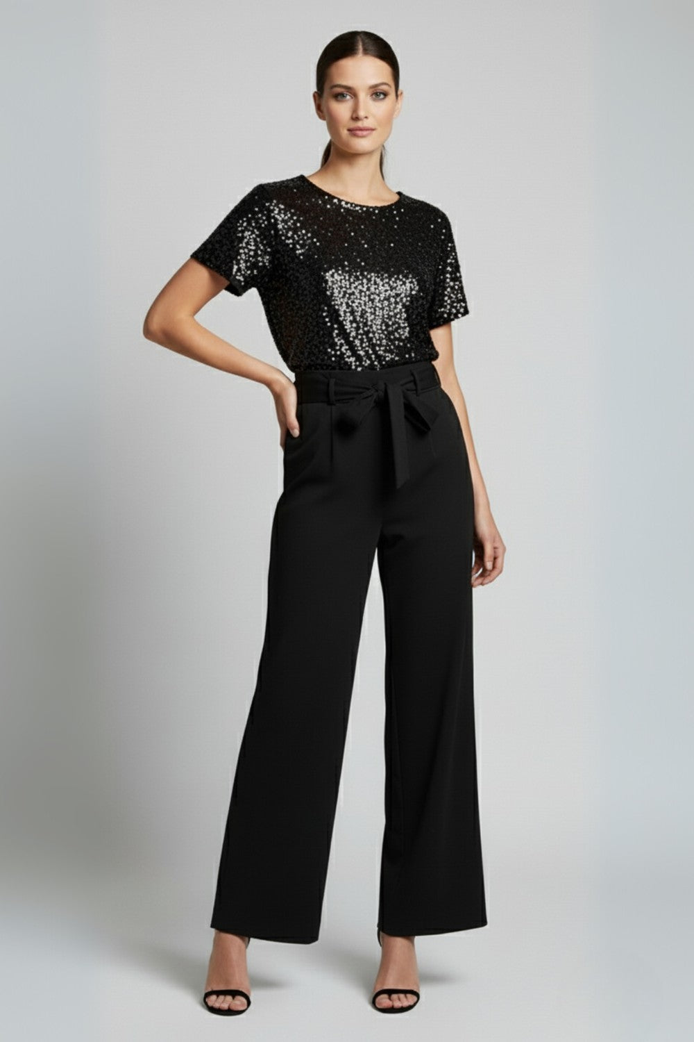 Marc Angelo Sequin top Jumpsuit in Black Ma821639
