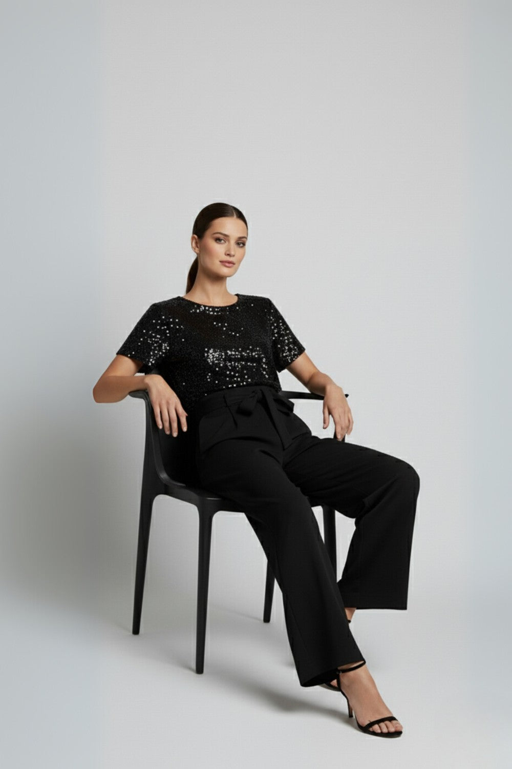 Marc Angelo Sequin top Jumpsuit in Black Ma821639