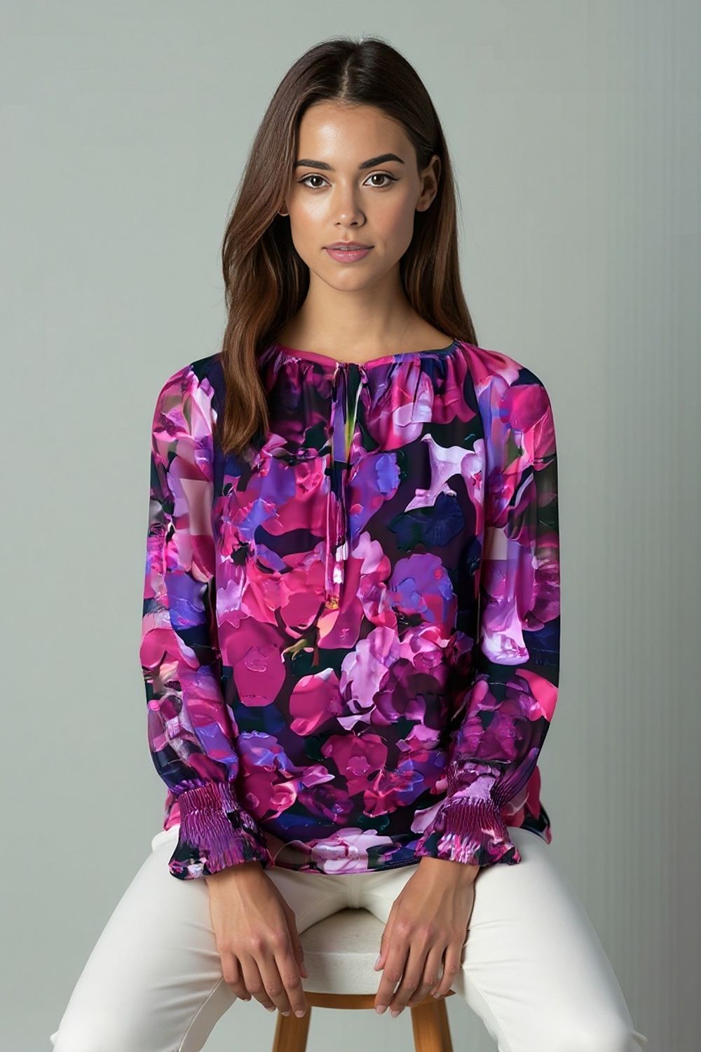 Chelsea Floral print top with neck tie detail