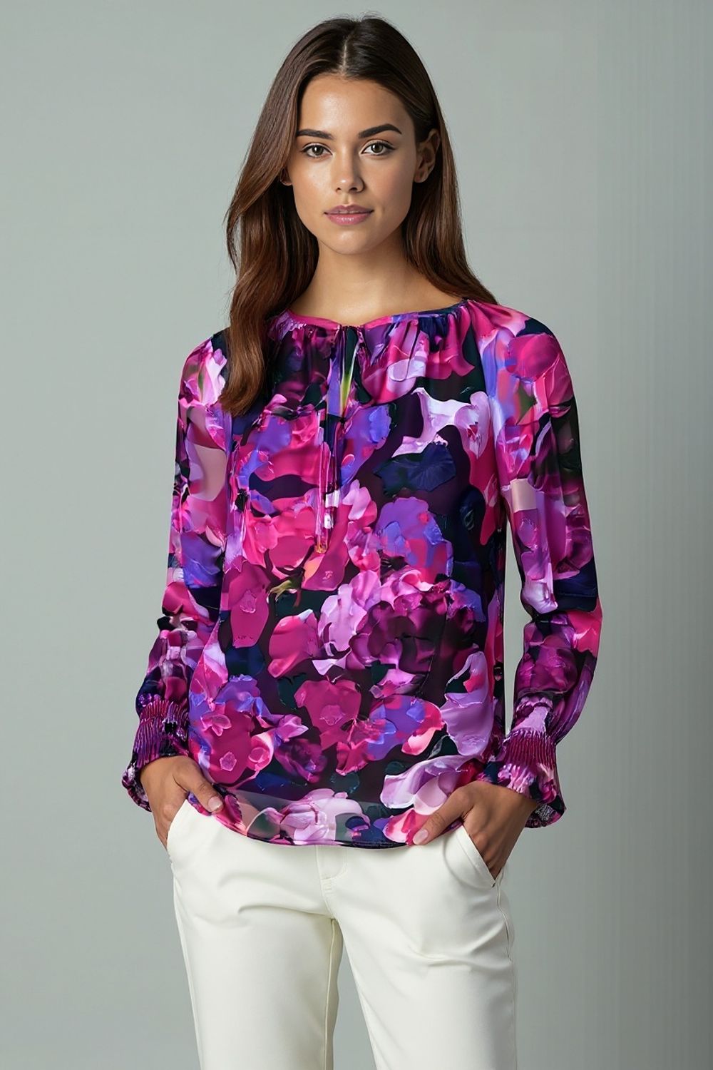 Chelsea Floral print top with neck tie detail