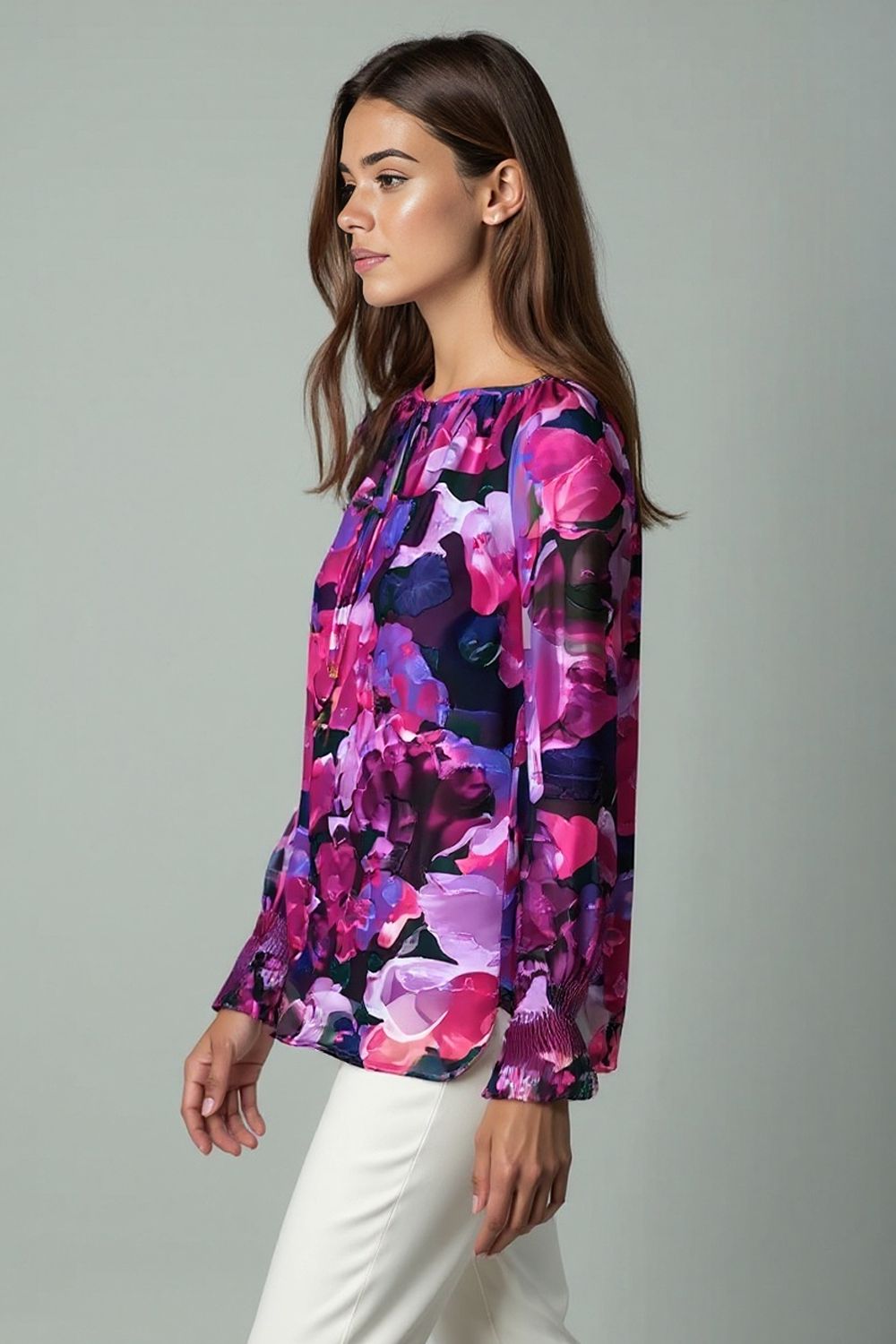 Chelsea Floral print top with neck tie detail