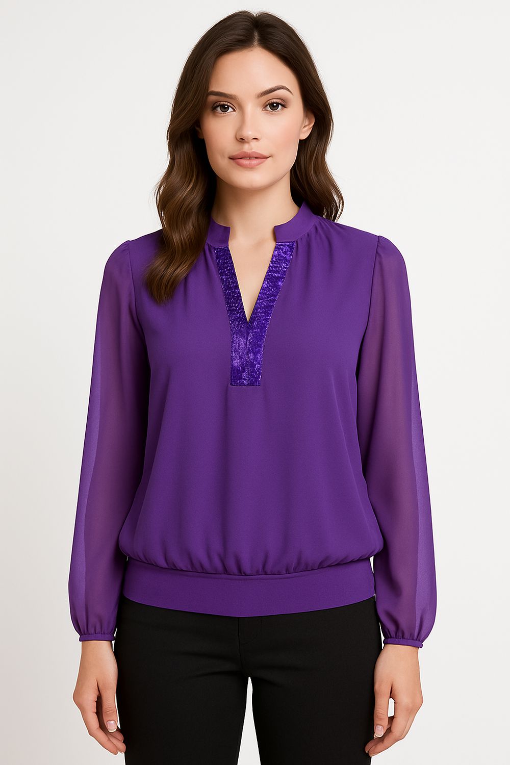 Millie Embellished V Neck Top in Deep purple