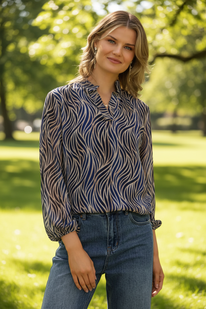 Kate And Pippa Bella Band Top in Navy Print