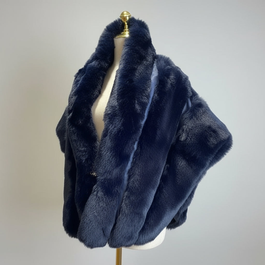 Faux fur Shawl with Diamante clasp