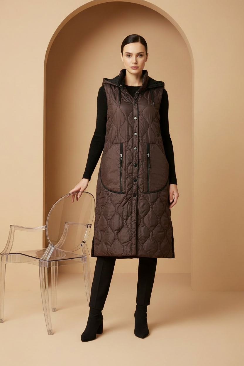 Naya Long Gilet - Choko Brown - Blonde Naya Model