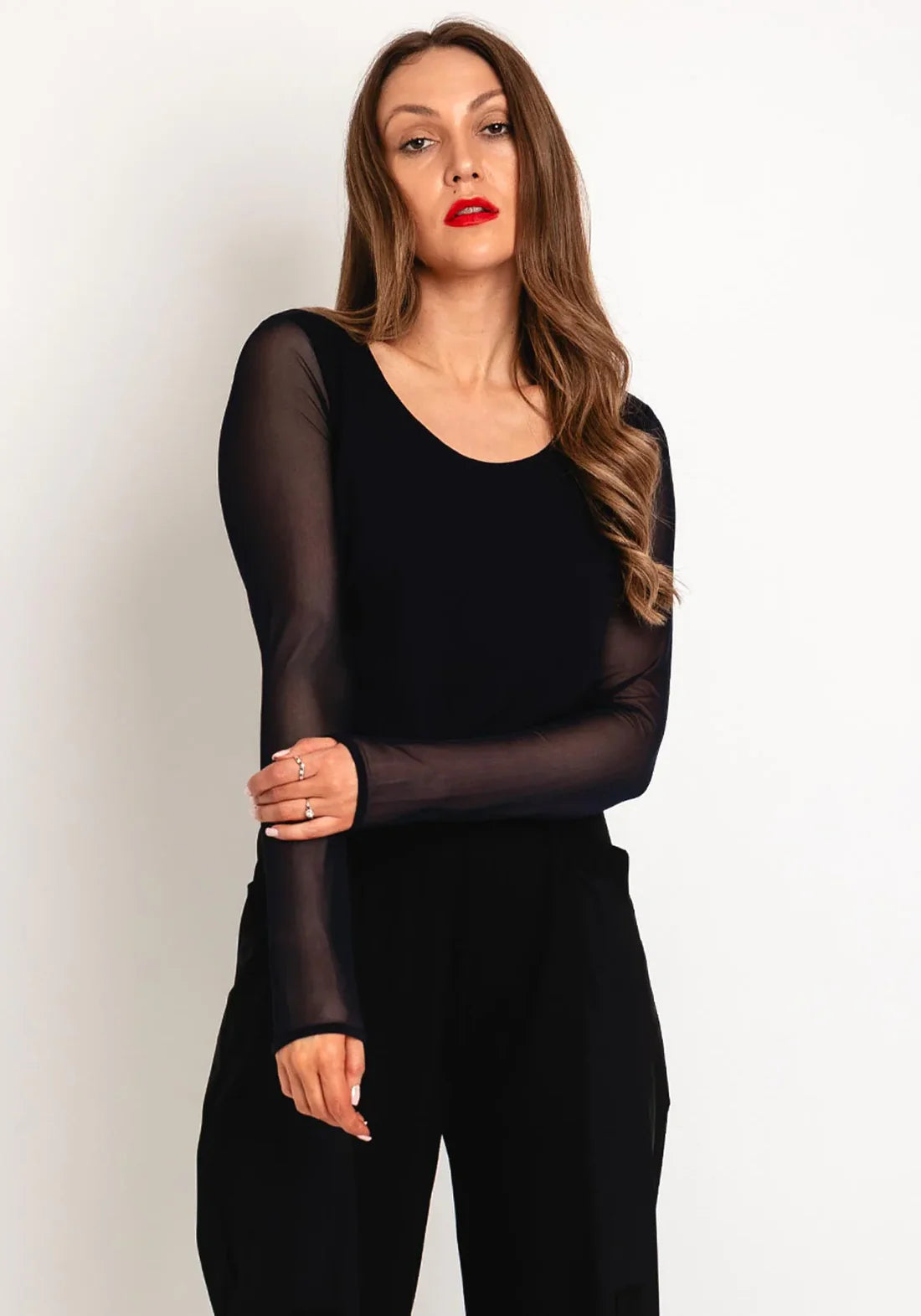 Naya Jersey Layering Top with Mesh Sleeve Naw25106