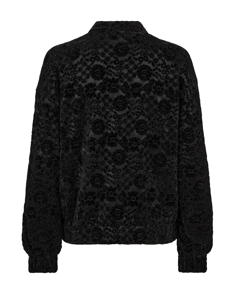 FreeQuent Velvet Floral Lace bomber jacket in black