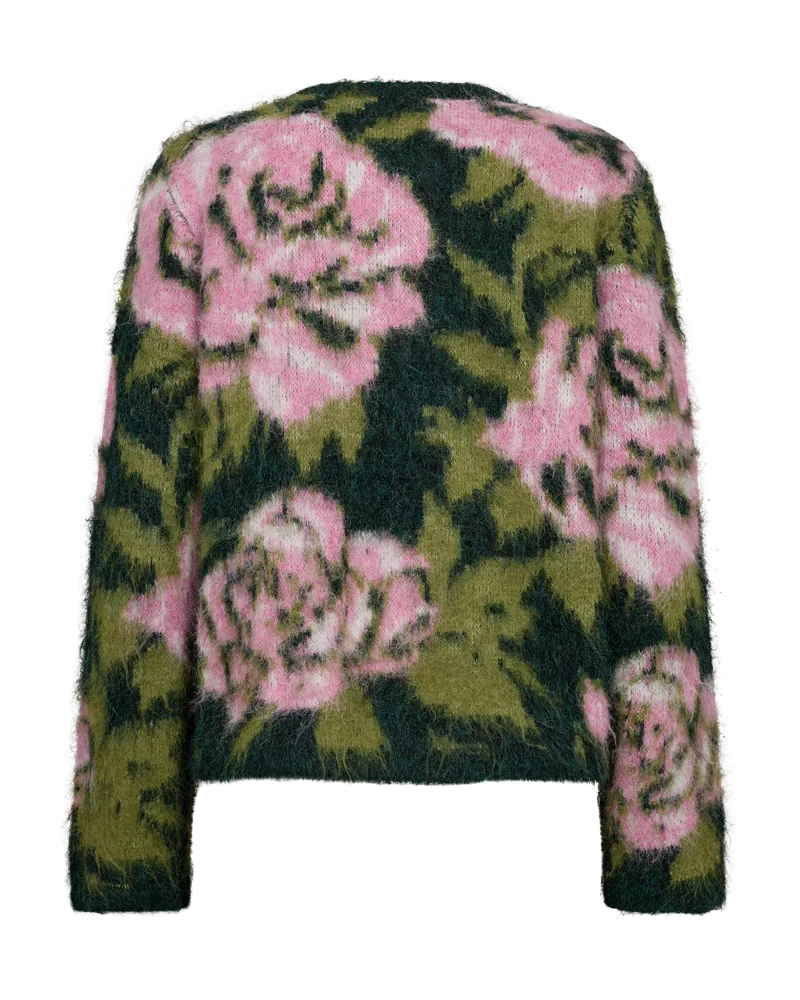 Free/Quent Vintage floral Print cardigan in Forest Green 211730 26