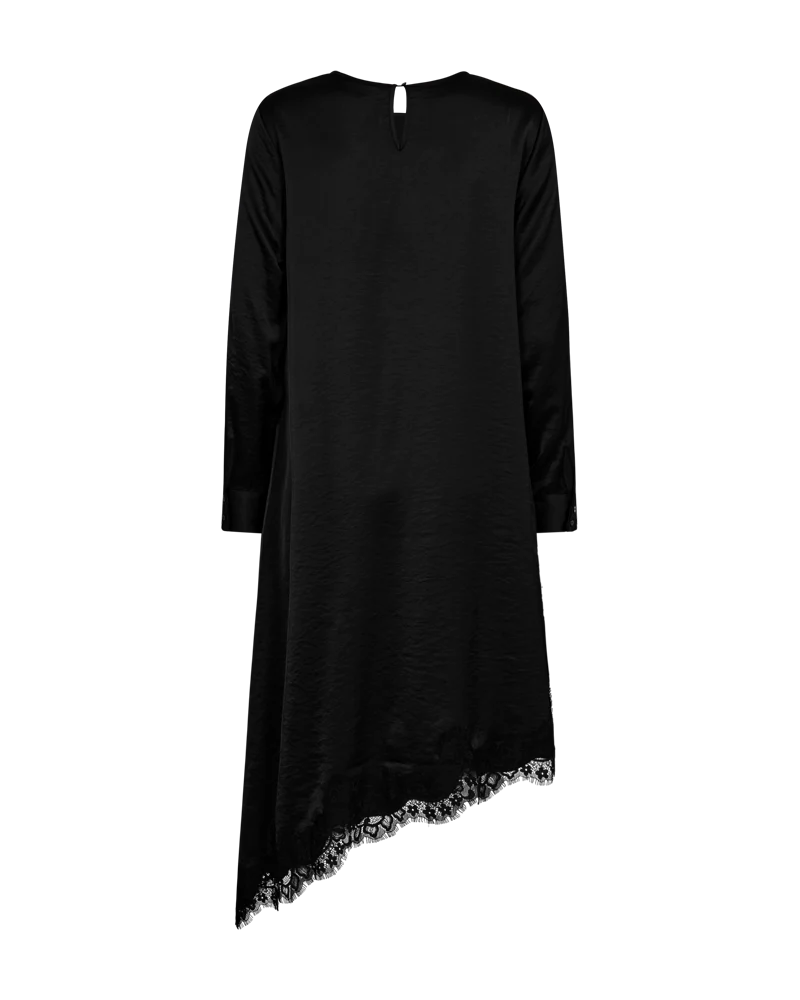 Free/Quent Black Satin Asymmetrical dress with lace trim and pockets 212266