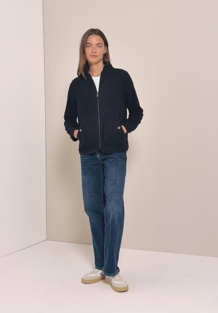 Cecil Teddy Fleece with full zip and no hood in Navy