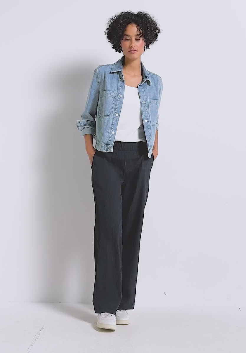 Street One Crinkle trousers in Deepwater navy blue 378545