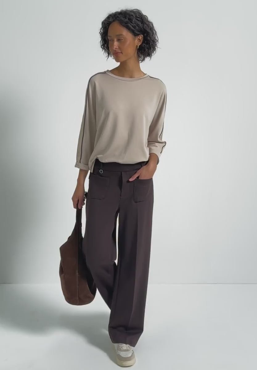 Street One Beige Supersoft Cotton Blend Sweatshirt with contrast piping detail