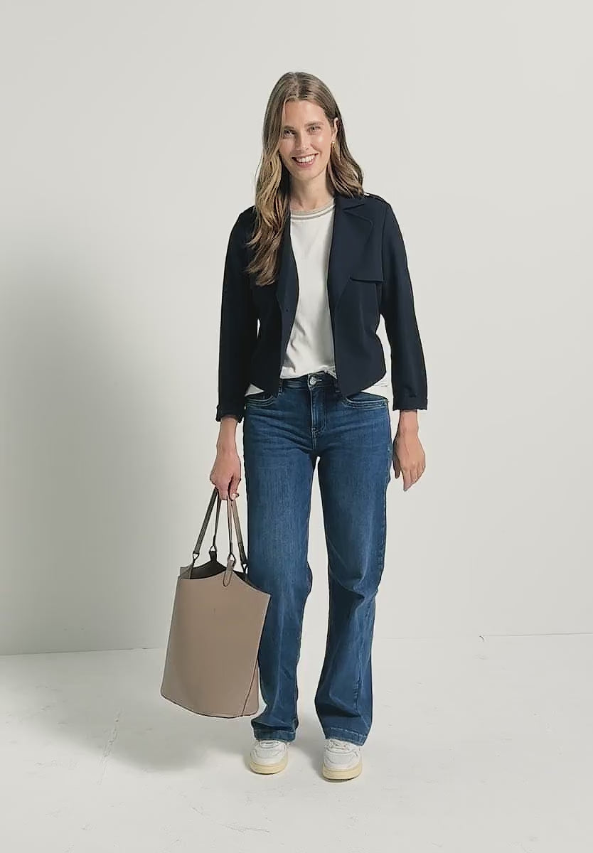 Street One Contrast rib Top in Deep Roast Brown or White 323849