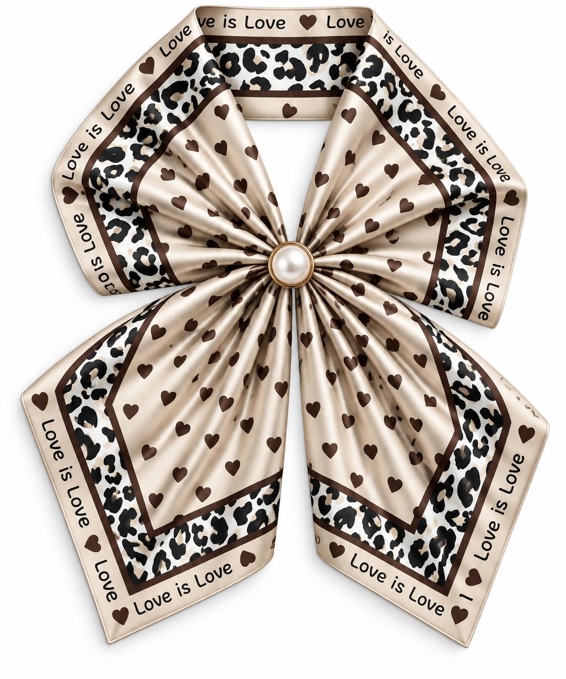 Silk Blend Scarf with Adjustable Pearl Clasp – Ivory Hearts
