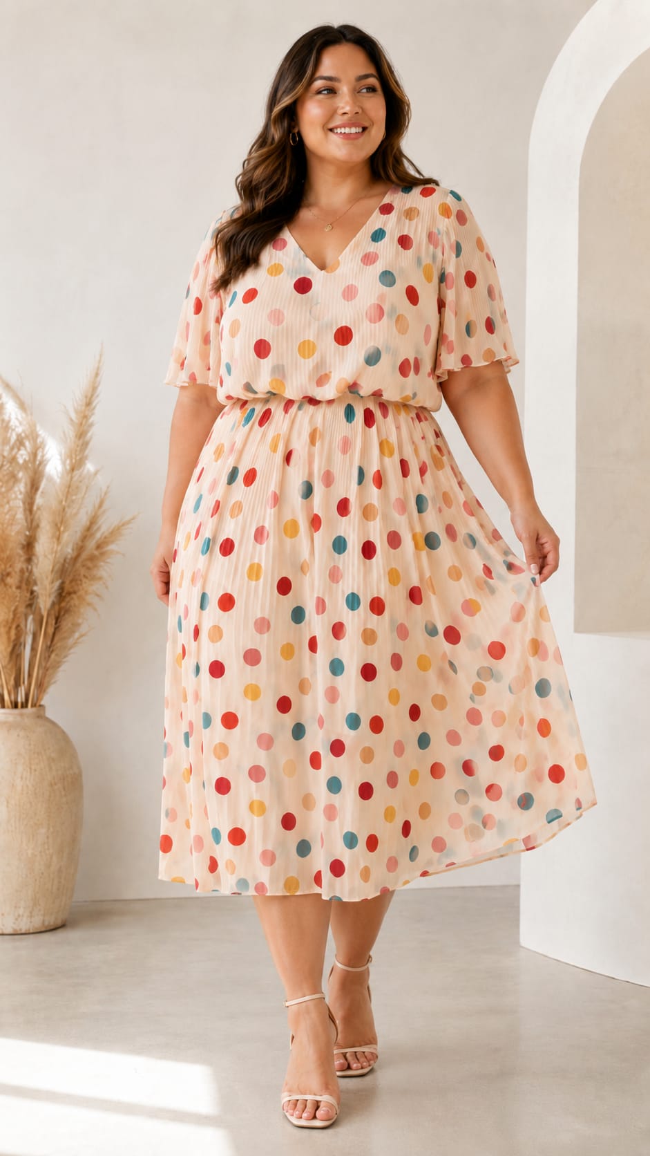 White Polka dot dress in Reg and Plus Sizes