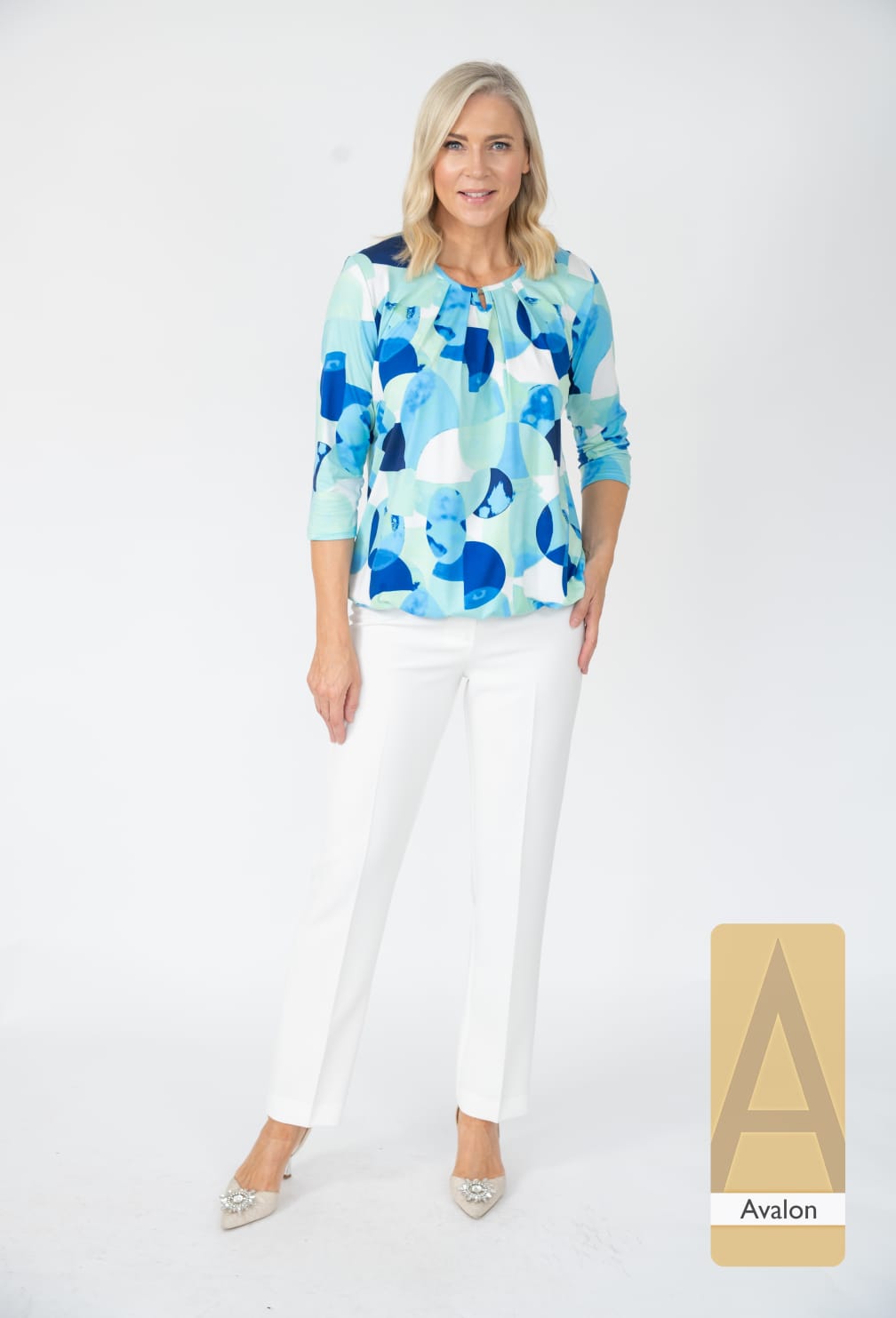 Avalon Amy 3/4 sleeve Top in Blue mix V541