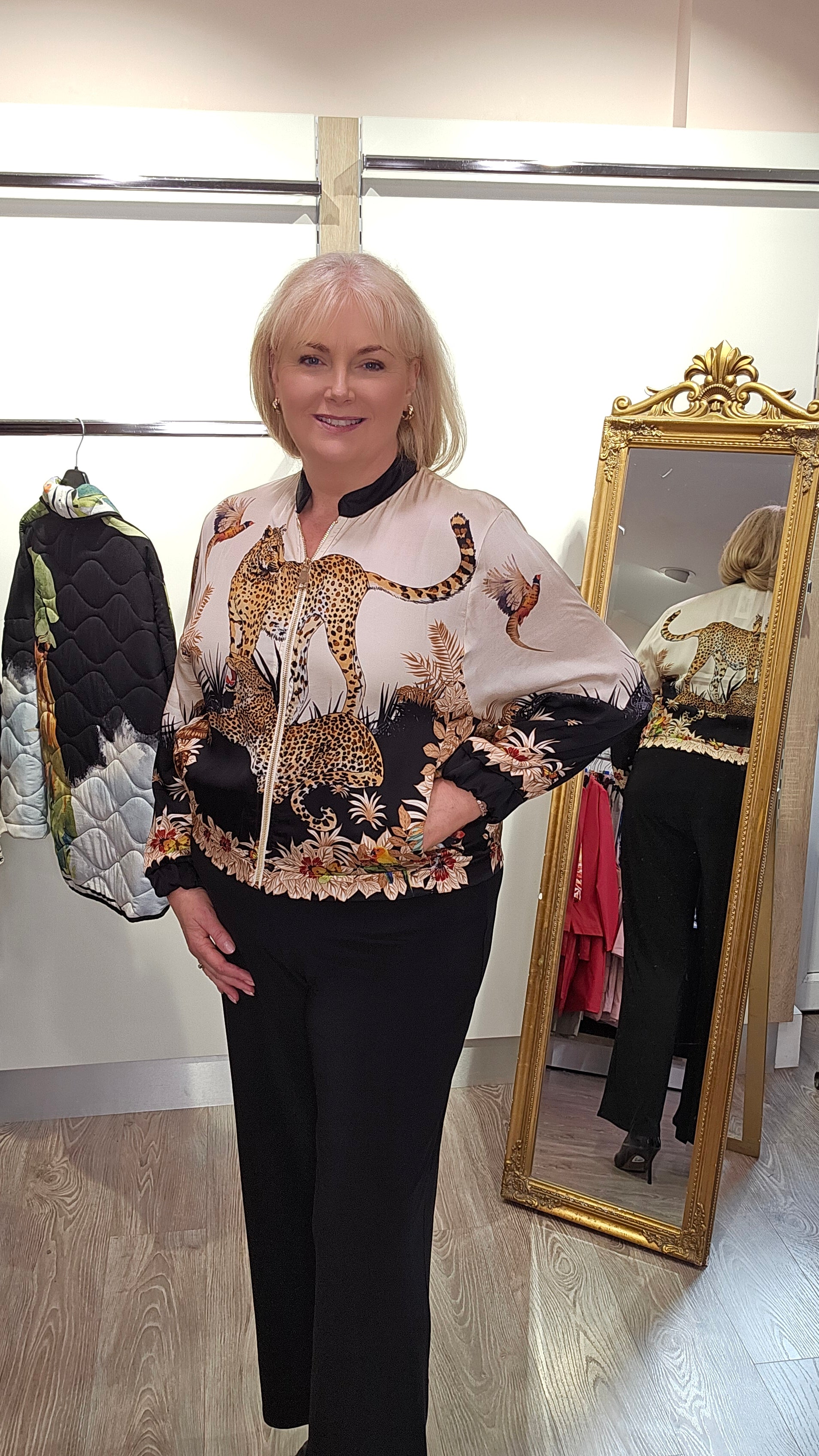 Zola Safari print Satin Bomber Jacket