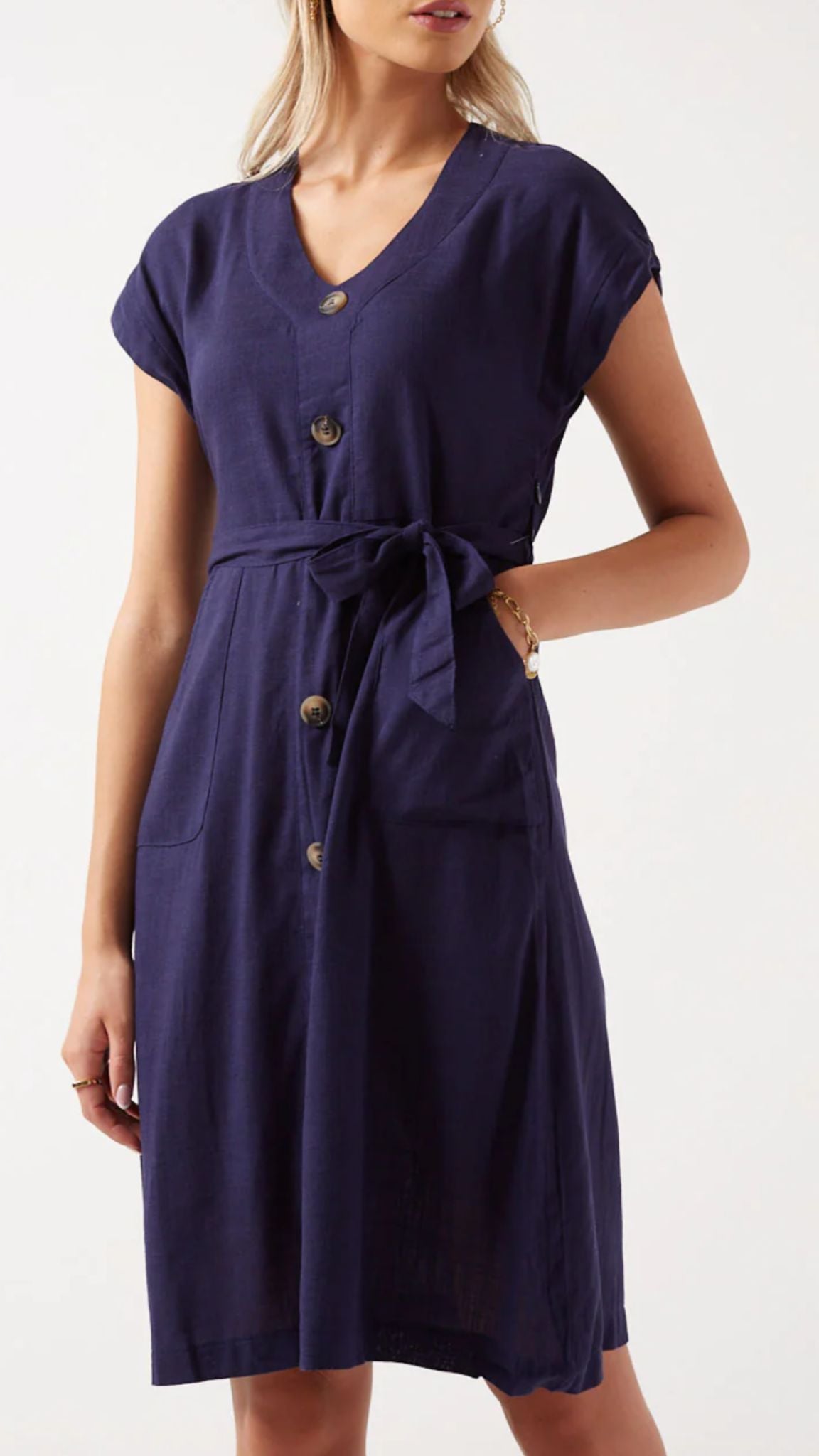 Stella Morgan Linen Blend Button Dress D170926