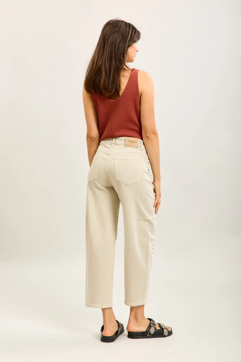 Toxic Barrel Jean with Stud Detail in Beige