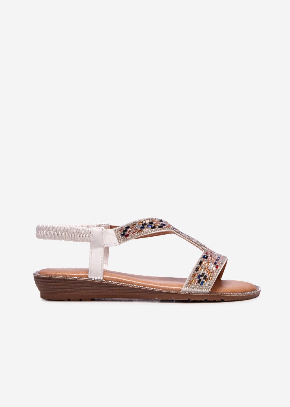 White Coloured Diamante Embellished Sandals