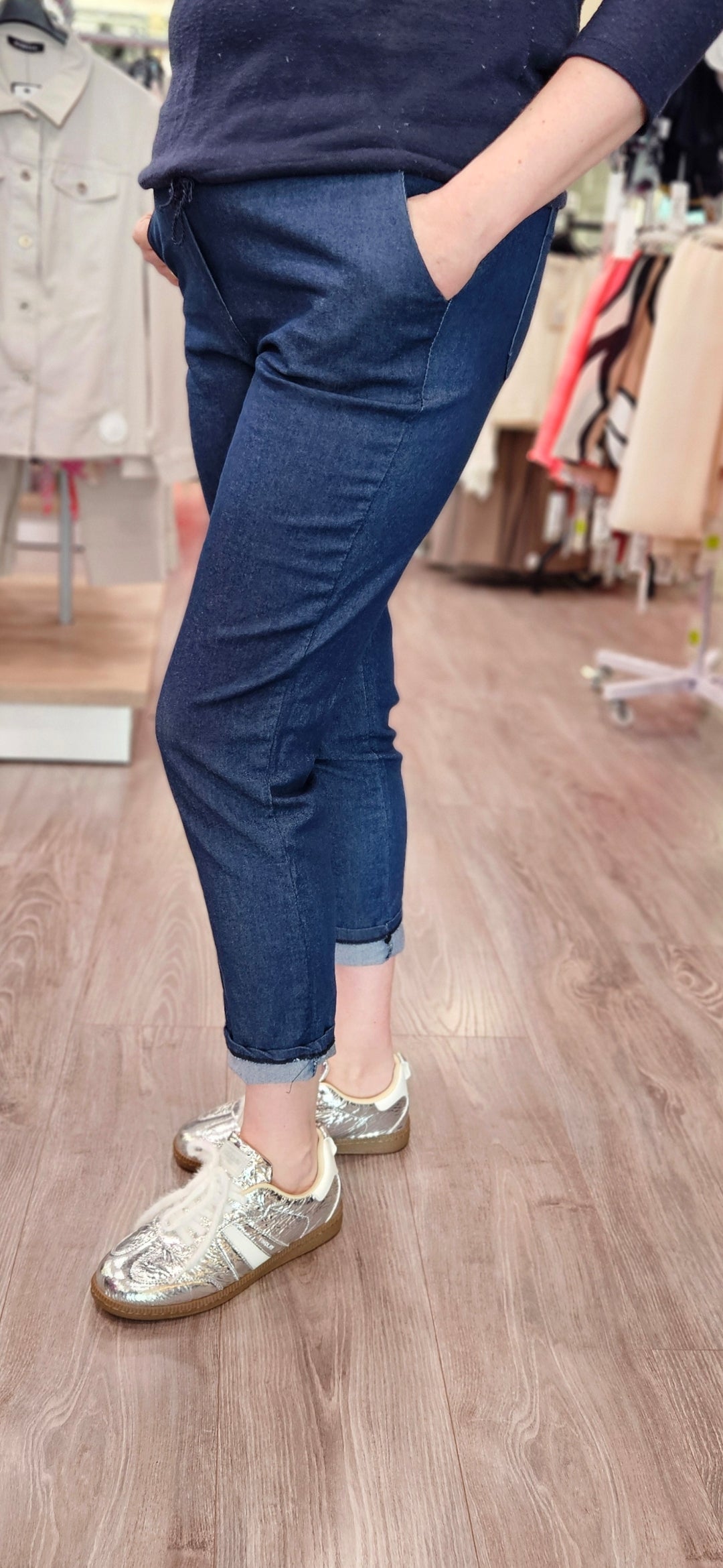 Dark Denim Jogger with Drawstring Waist