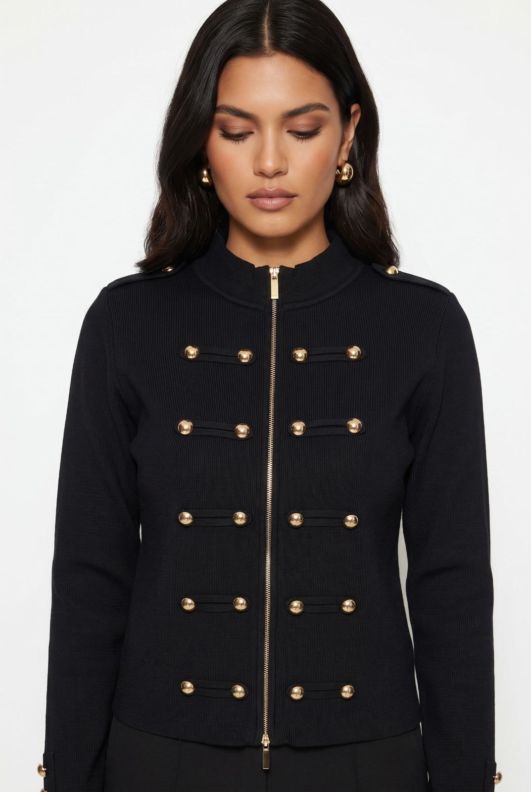 Military Knit jacket with Gold detail. Brown or Black