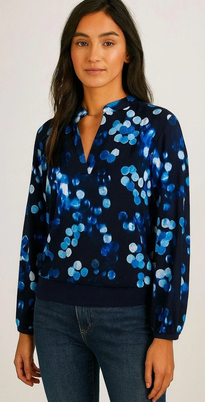 Luna band top in cobalt blue polka dot print