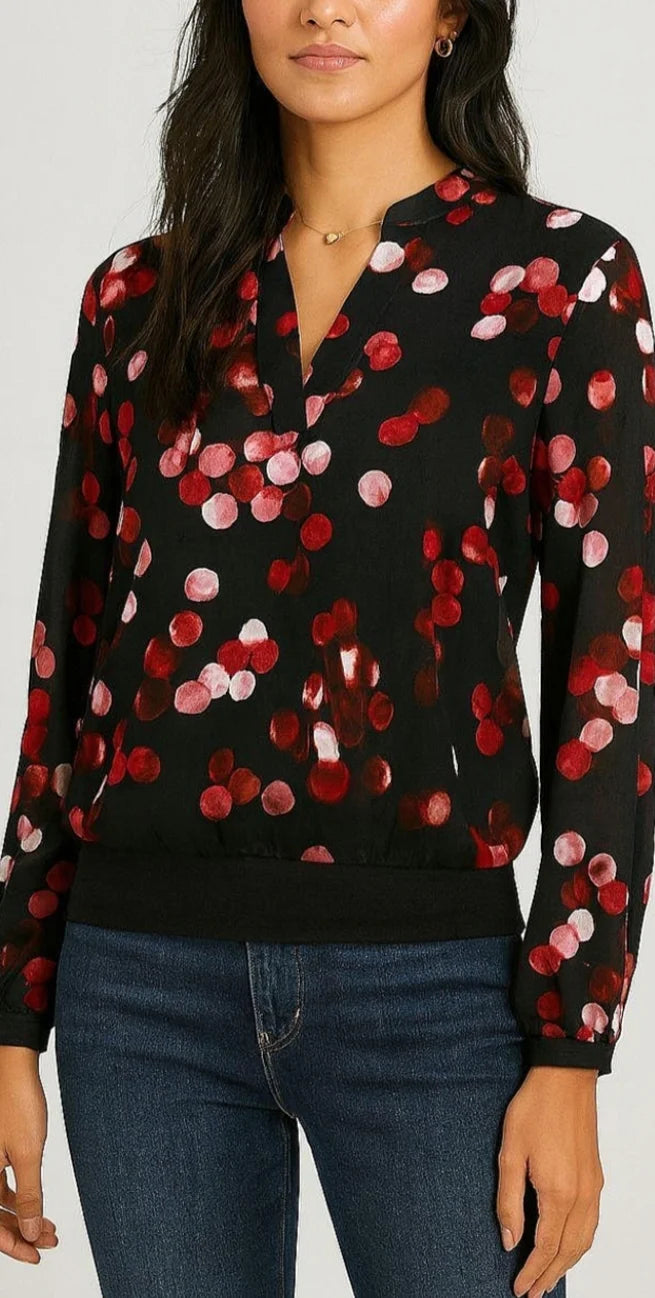 Luna band top in Black and Red Polka dot print