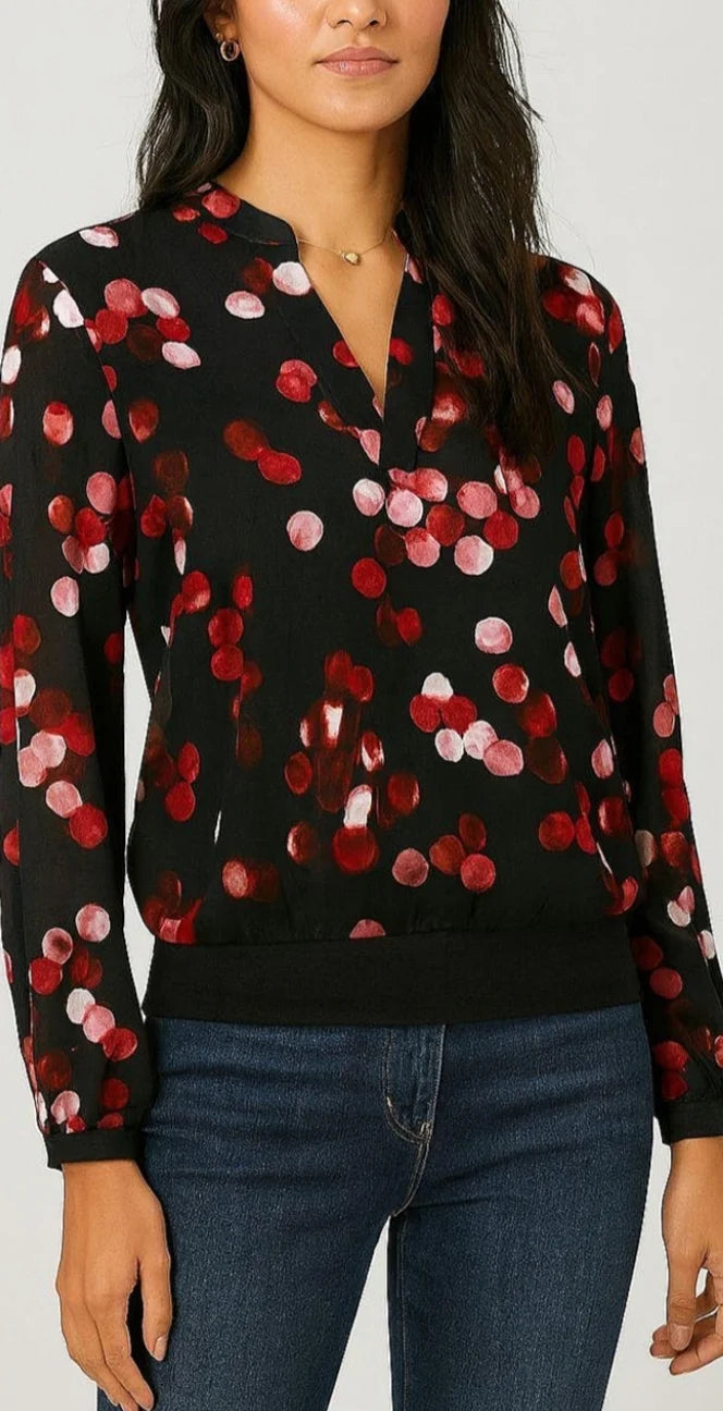 Luna band top in Black and Red Polka dot print