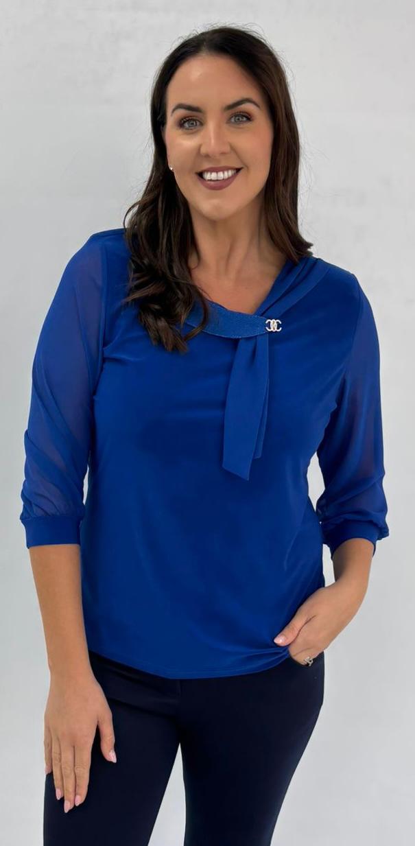 Yew Crystal top with Draping glitter collar in Royal Blue