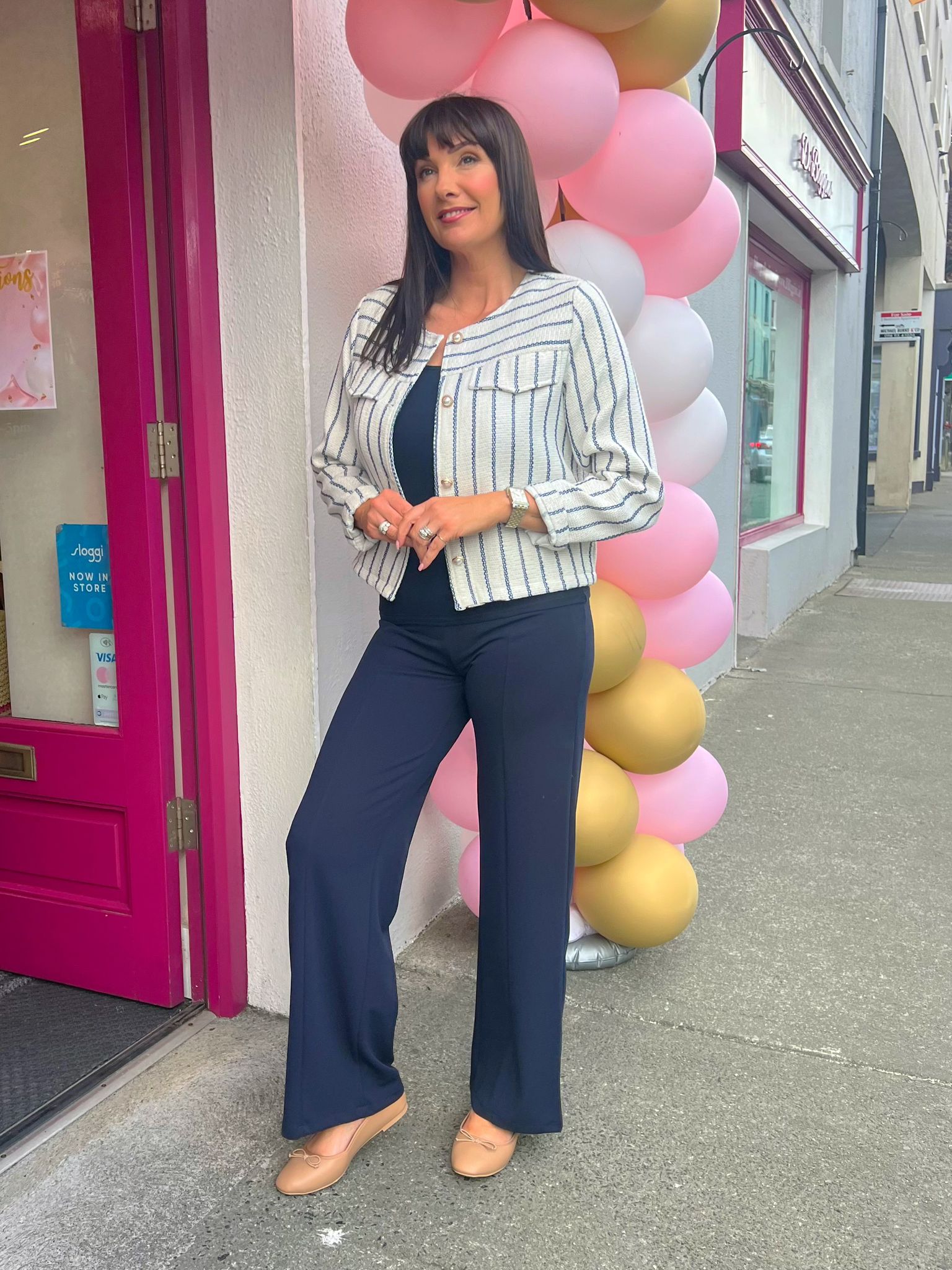 Kate And Pippa Lulu Straight leg Stretch Trousers . Sand Navy Black