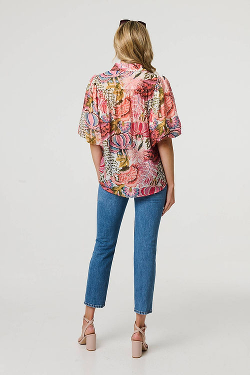 Puff Sleeve Shirt in gorgeous Autumn Leaf Print
