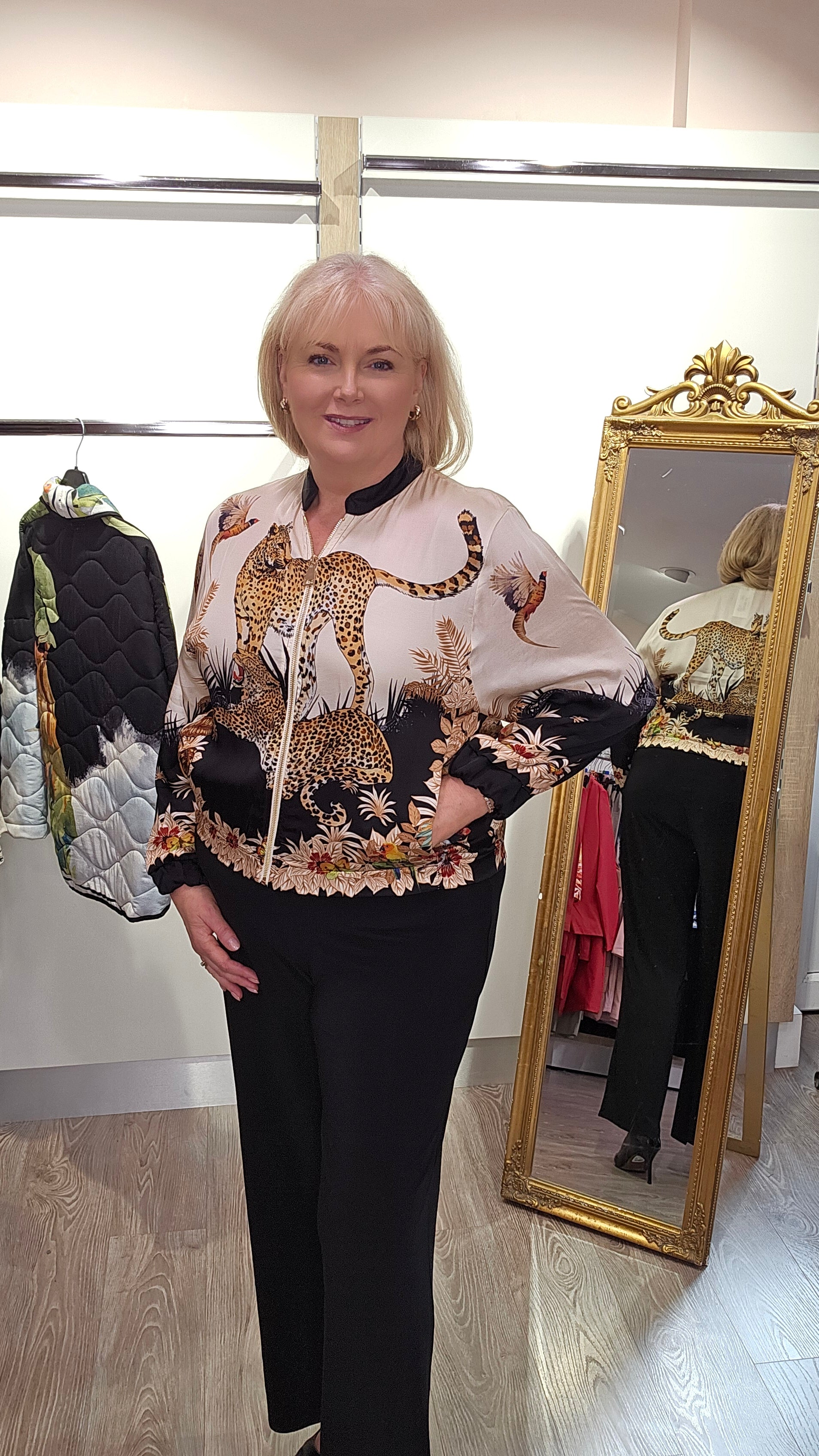 Zola Safari print Satin Bomber Jacket