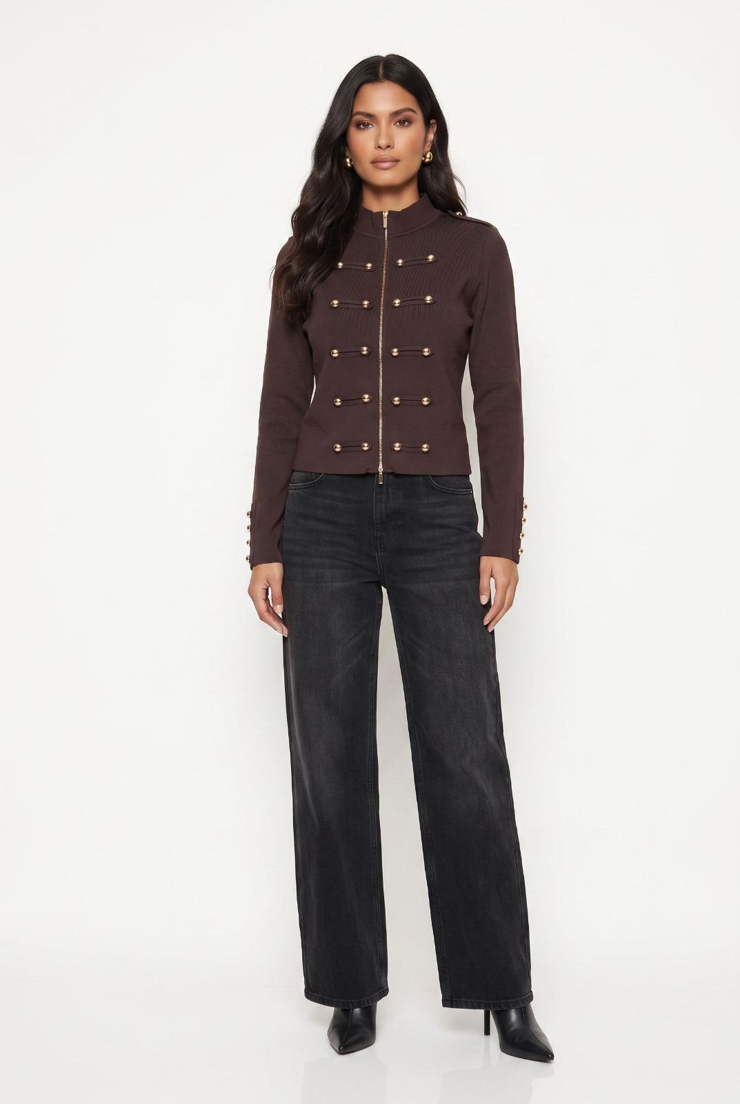 Military Knit jacket with Gold detail. Brown or Black