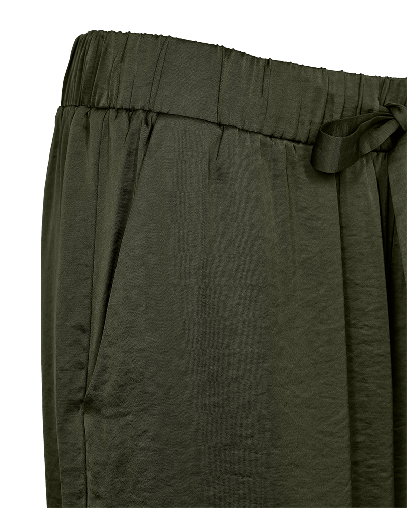 Freequent Wide Leg Satin Pants in Kombu Green