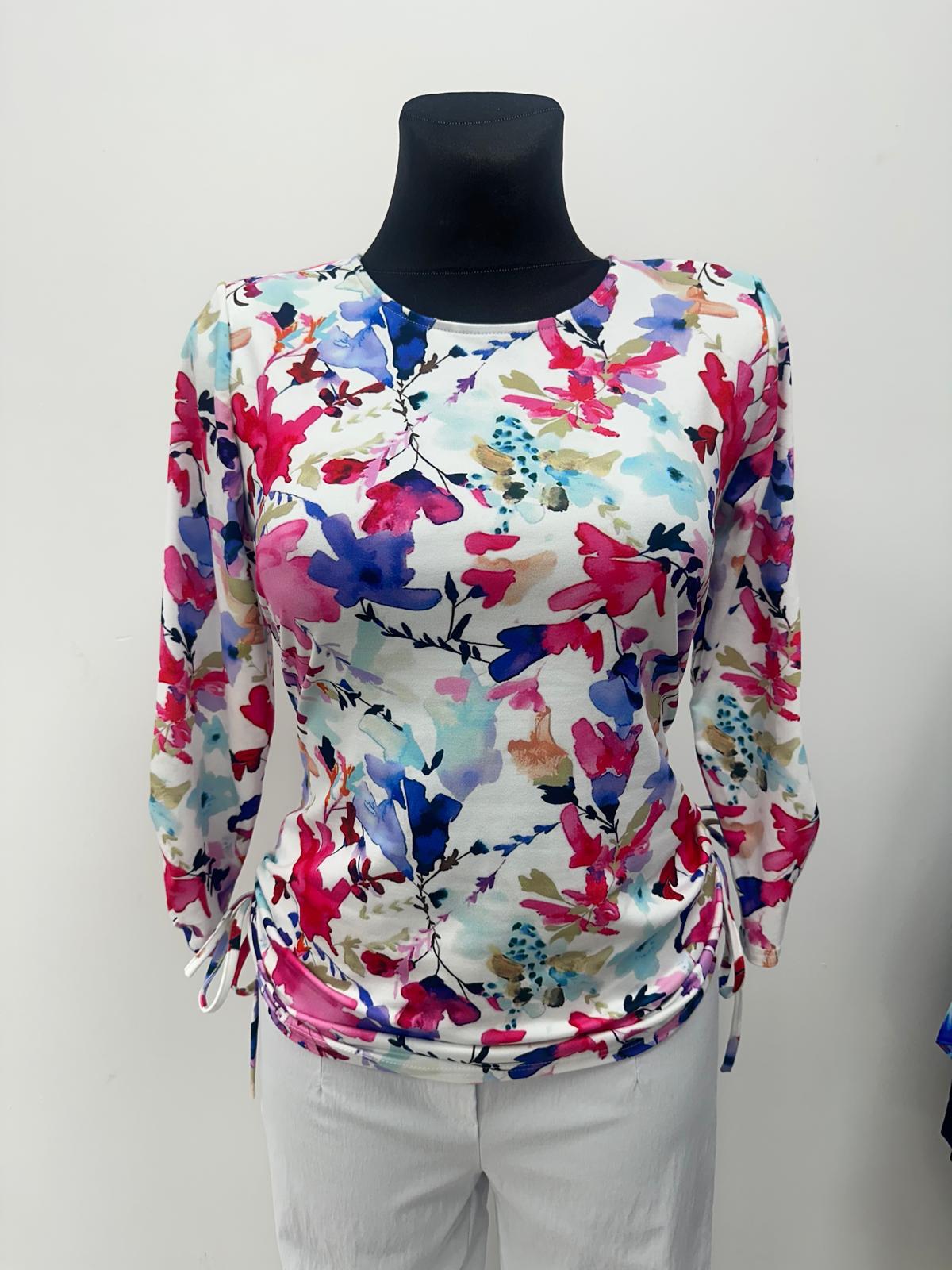 Yew Pretty Print Top with Ruched Side Tie Detail Yew26 12