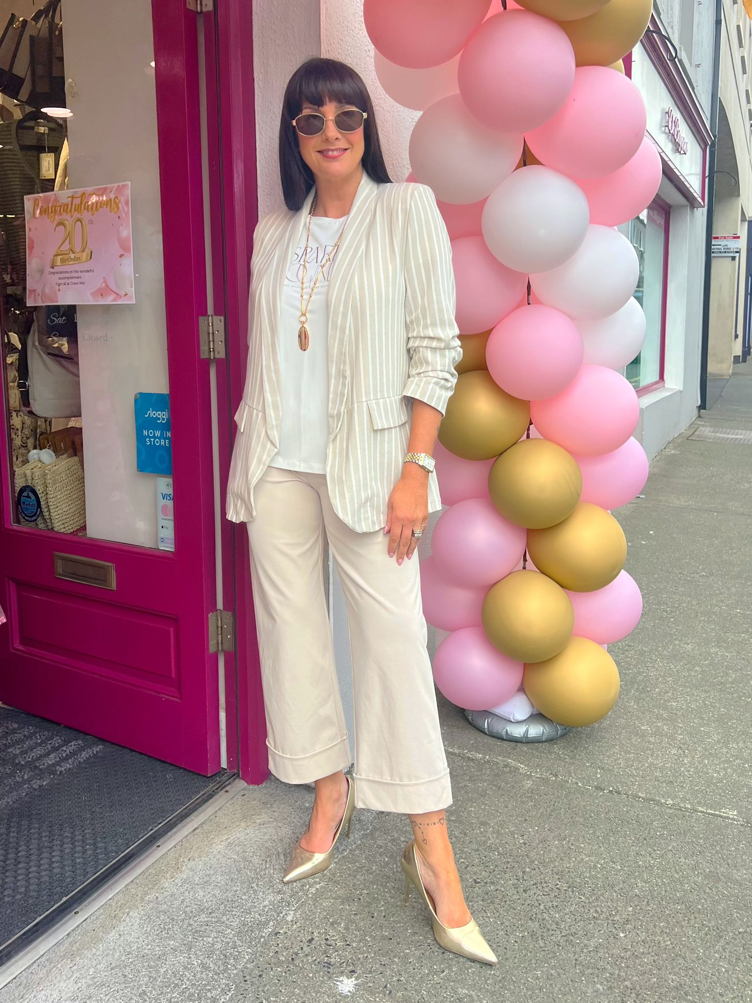 Zola stretch wide leg trouser in Cream or Beige