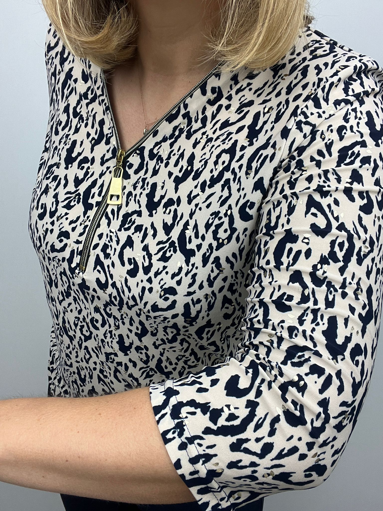 Ilona Navy print 3/4 sleeve zip top Zip25 30