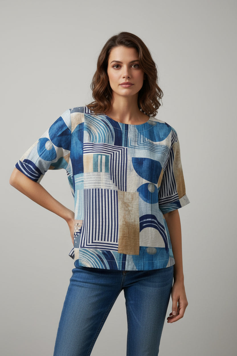 Stella Morgan Cotton Geo Print Top T182713