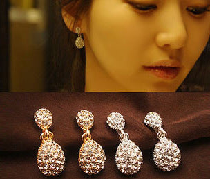 Clip on Gold Crystal and Diamante Tear Drop earrings Ec31