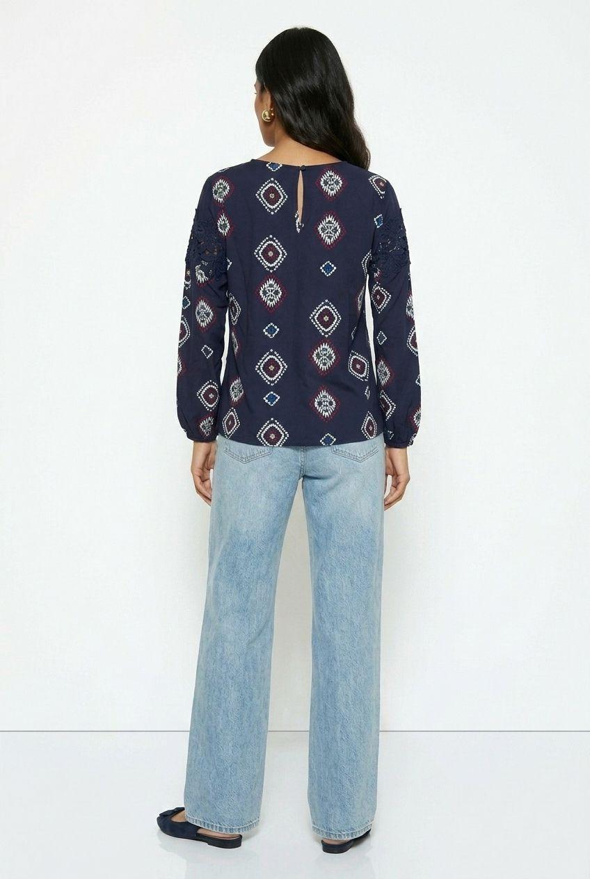 Round Neck Printed top with Cut out detail P2764