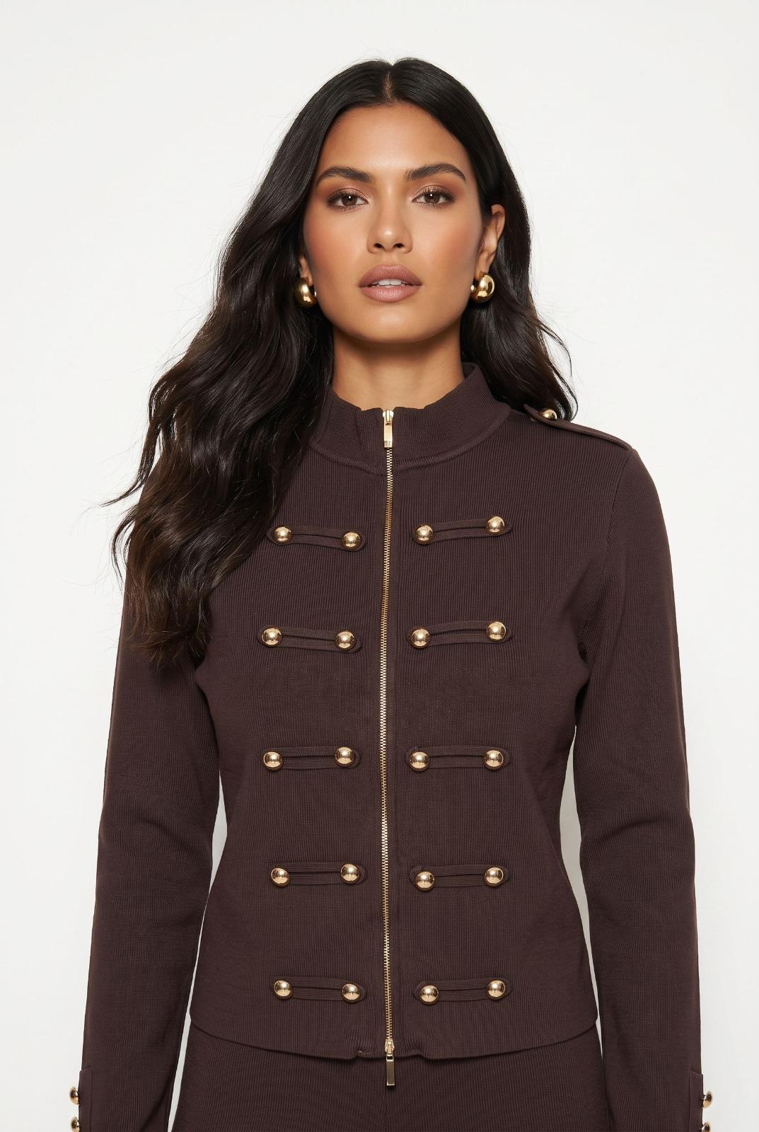 Military Knit jacket with Gold detail. Brown or Black