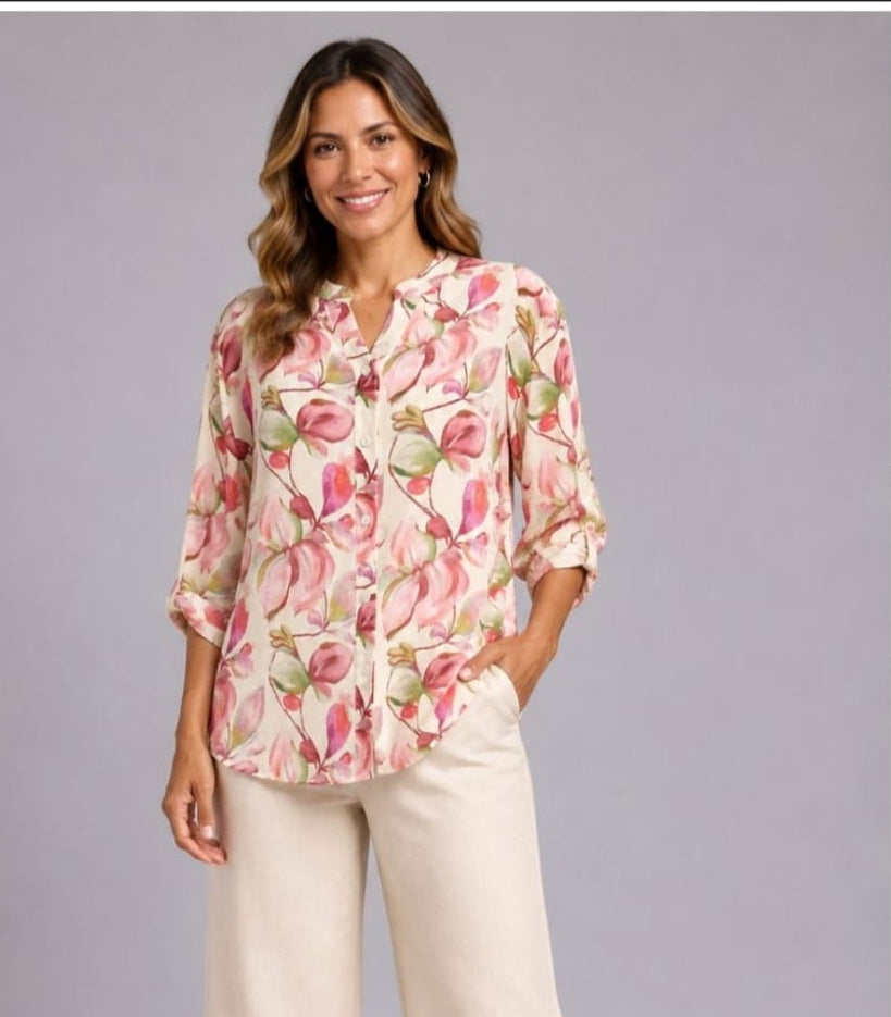 Stella Morgan lightweight print blouse with button back detail T182704