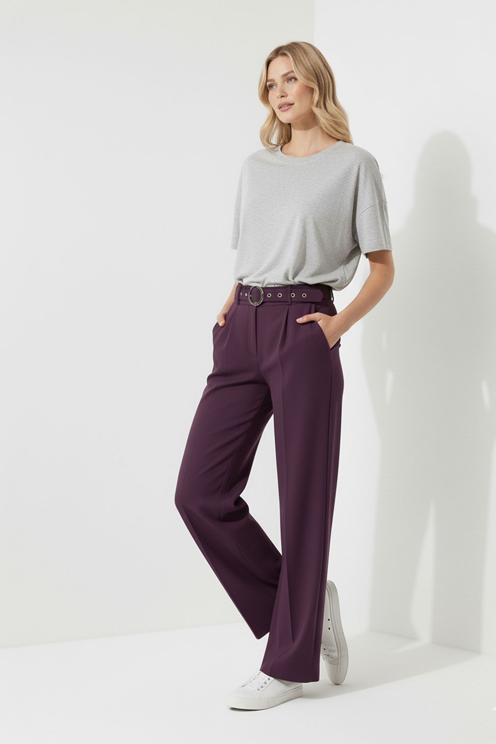 Marc Angelo High Waist Stretch Wide Leg trouser with Belt. All Colours