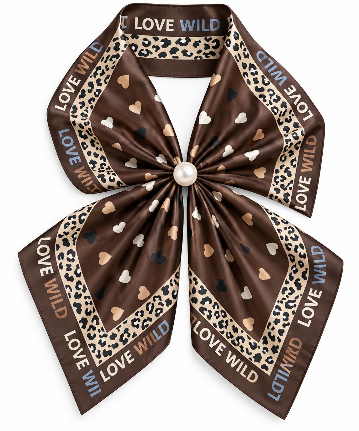 Silk Blend Scarf with Adjustable Pearl Clasp – Chocolate Hearts
