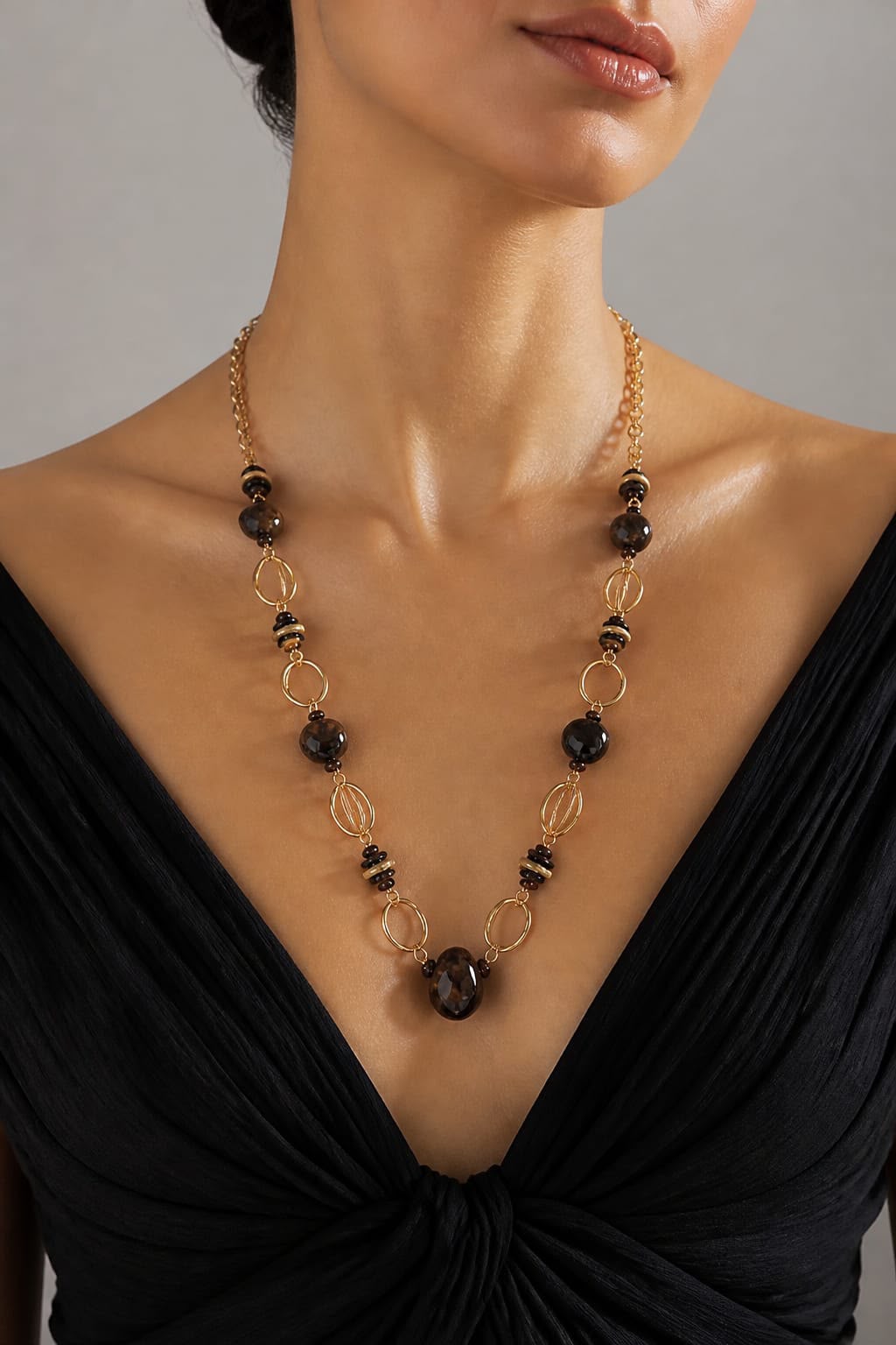 Long Gold Bead necklace in Black or Burgundy